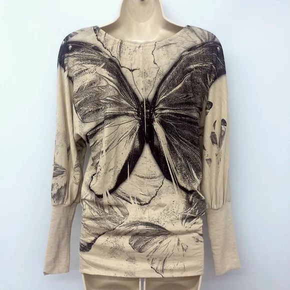 American Rag Graphic Butterfly Print Knit Popover Top - Picture 2 of 16